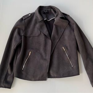 Tahari Faux Suede Moto Jacket Gray | Medium